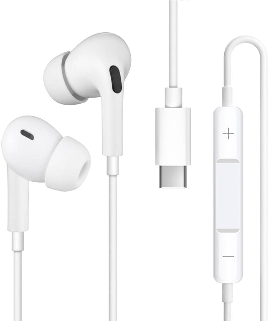 Muvit Type C Earphone Wired Type-C in Ear Earbuds Only Compatible for iPhone 16/15/15 Plus/15 Pro/15 Pro Max Wired Earphones Noise Isolation Deep Bass Stereo Sound Headset with Mic Earphone(USB C)