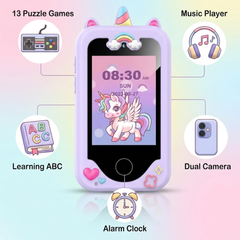Kids Smart Phone Toy with Dual Camera, 2.8” Touchscreen Learning & Games Phone for Boys & Girls (Ages 3–10, Light Purple)