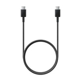 This image shows a black Type-C to Type-C charging cable with a sleek design. The cable is neatly arranged in a loop, highlighting its flexibility and durability for fast charging and data transfer.