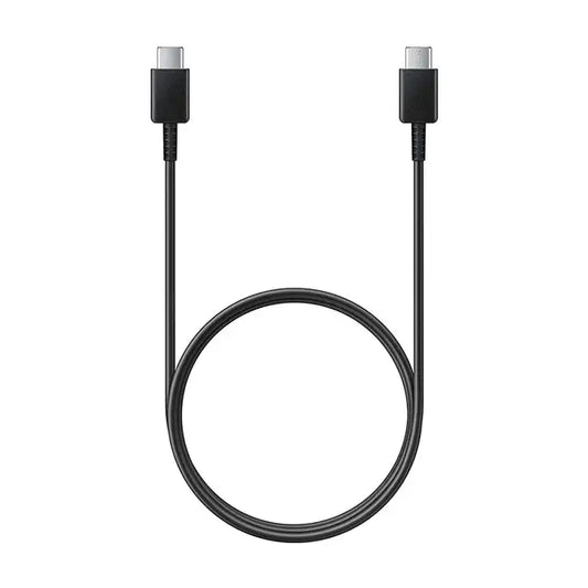 This image shows a black Type-C to Type-C charging cable with a sleek design. The cable is neatly arranged in a loop, highlighting its flexibility and durability for fast charging and data transfer.