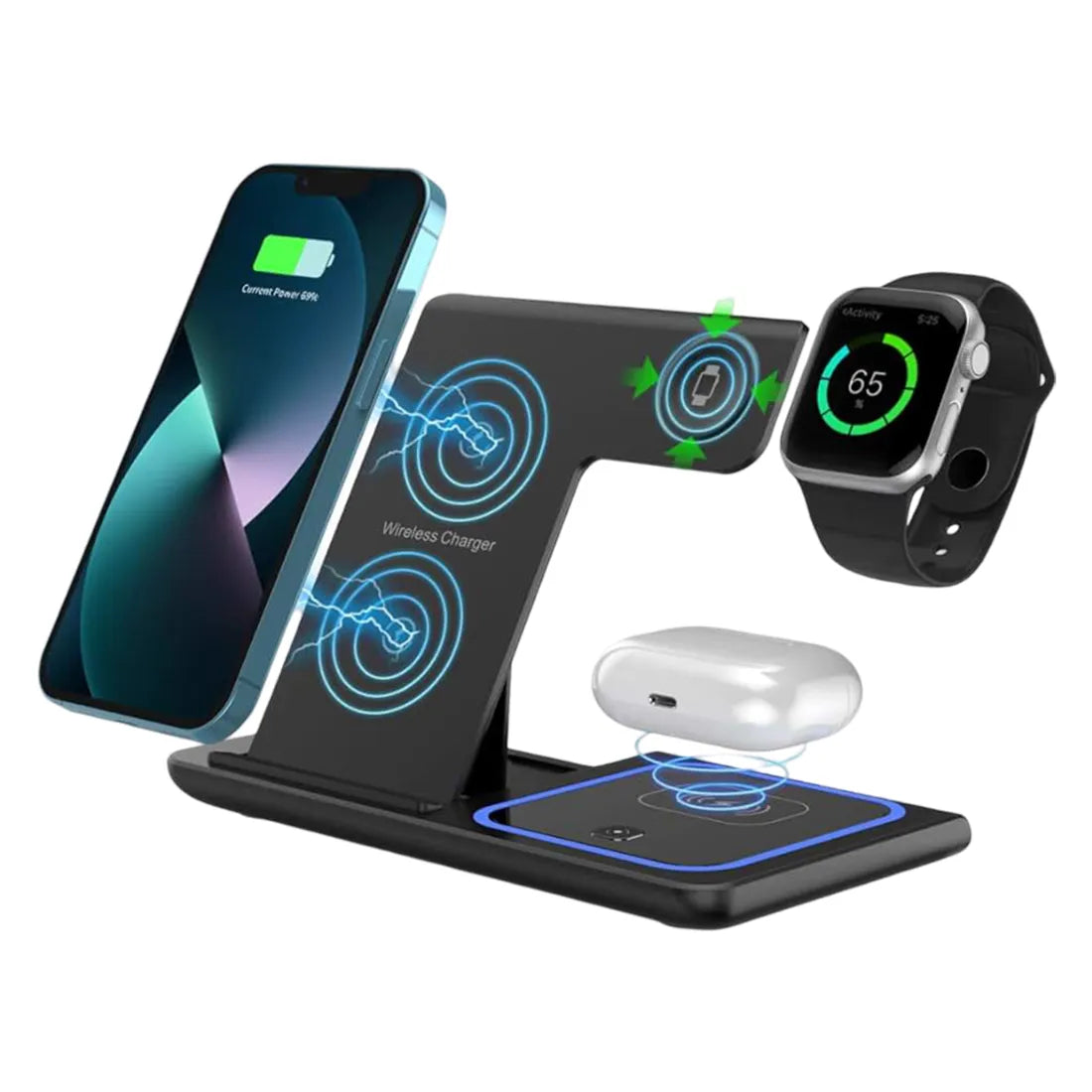 Muvit 3 in 1 Magnetic Foldable Mag-Safe Wireless Compatible Charger for iPhone 16/15/14/13/12/11 Series | Compatible with All iWatch Series | Airdops 2, 3, Pro | 23W Charging | Wireless Charger