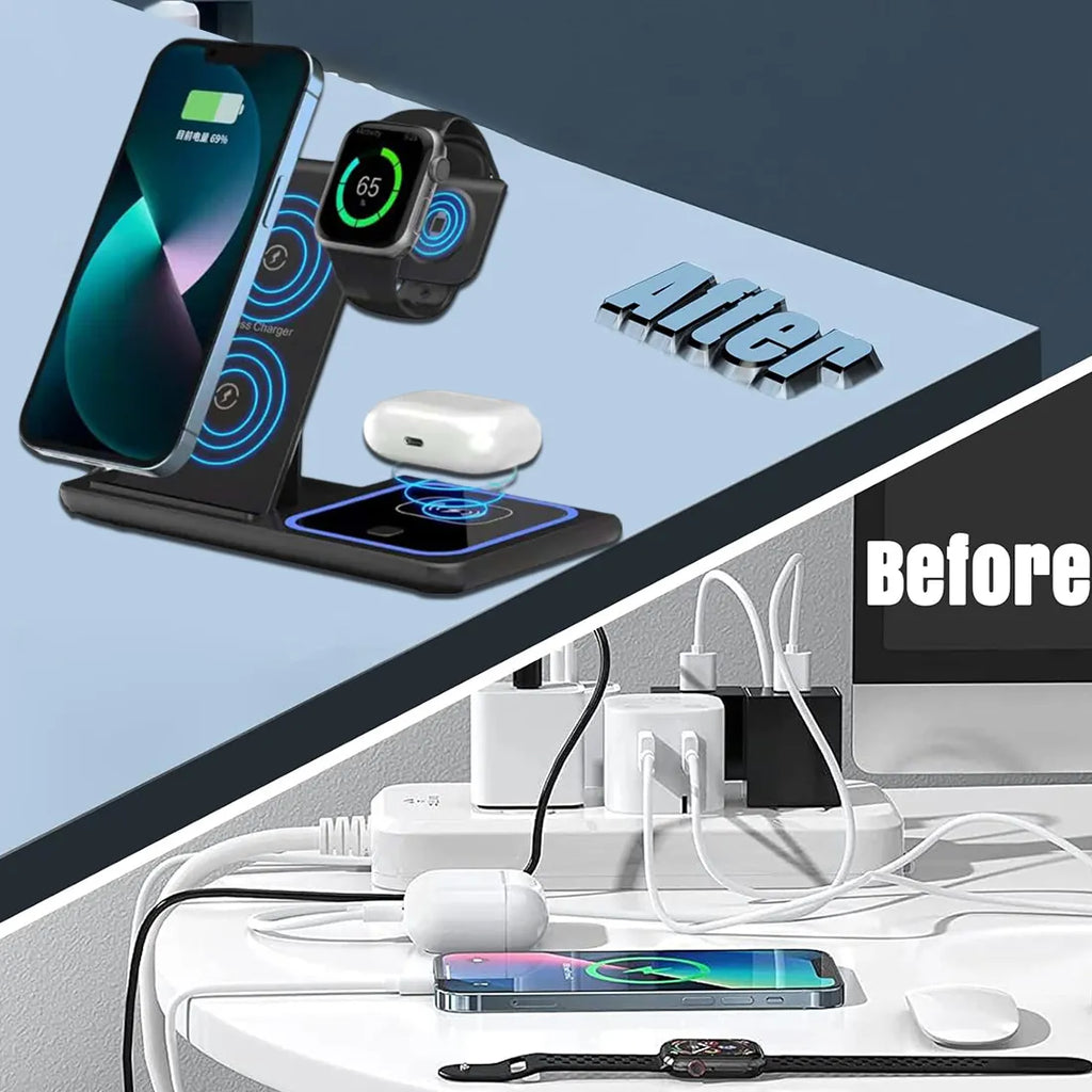 Muvit 3-in-1 Magnetic Foldable Wireless Charger 23W for iPhone  | iWatch & AirPods Charging Station | Portable Fast Charging Dock