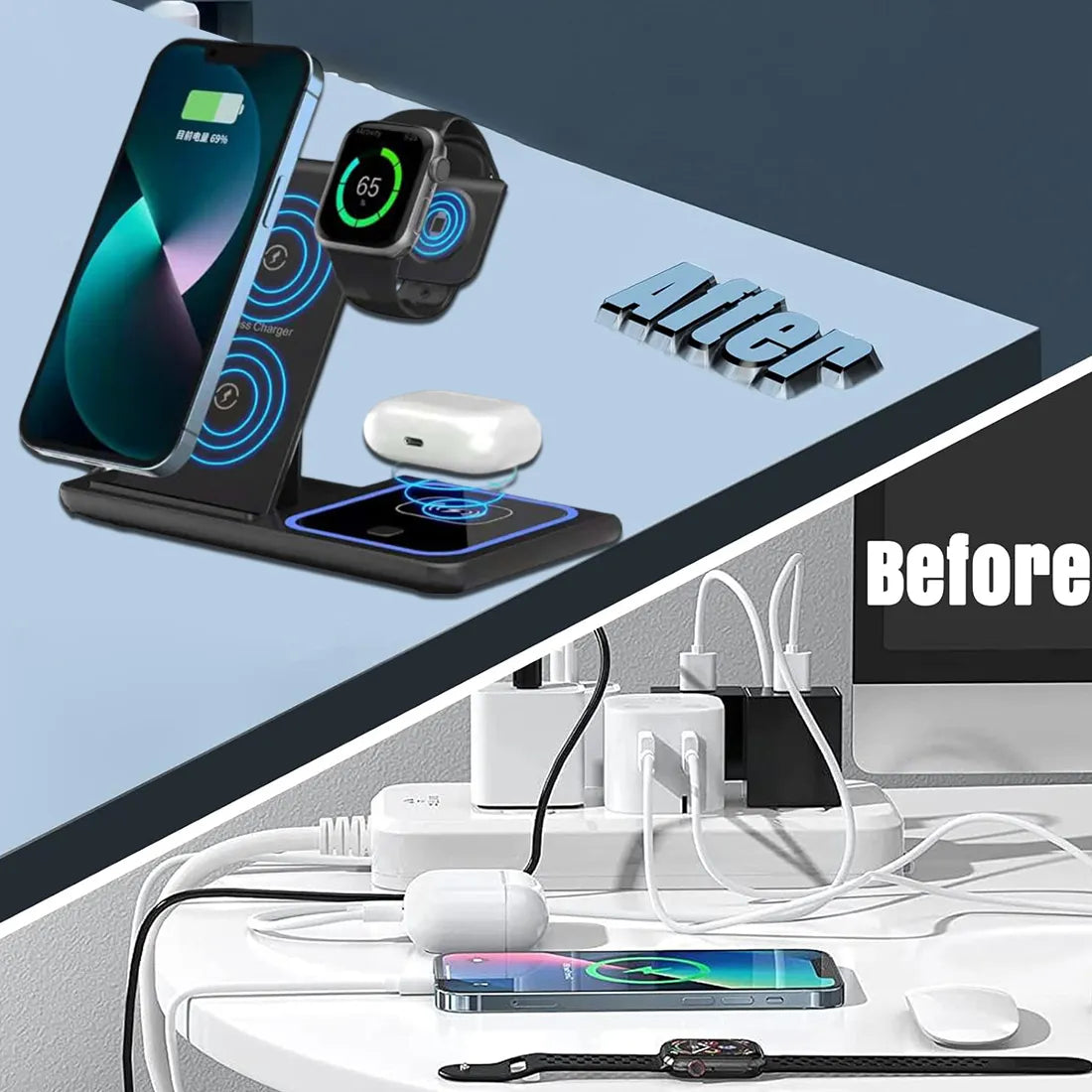 Muvit 3-in-1 Magnetic Foldable Wireless Charger 23W for iPhone  | iWatch & AirPods Charging Station | Portable Fast Charging Dock