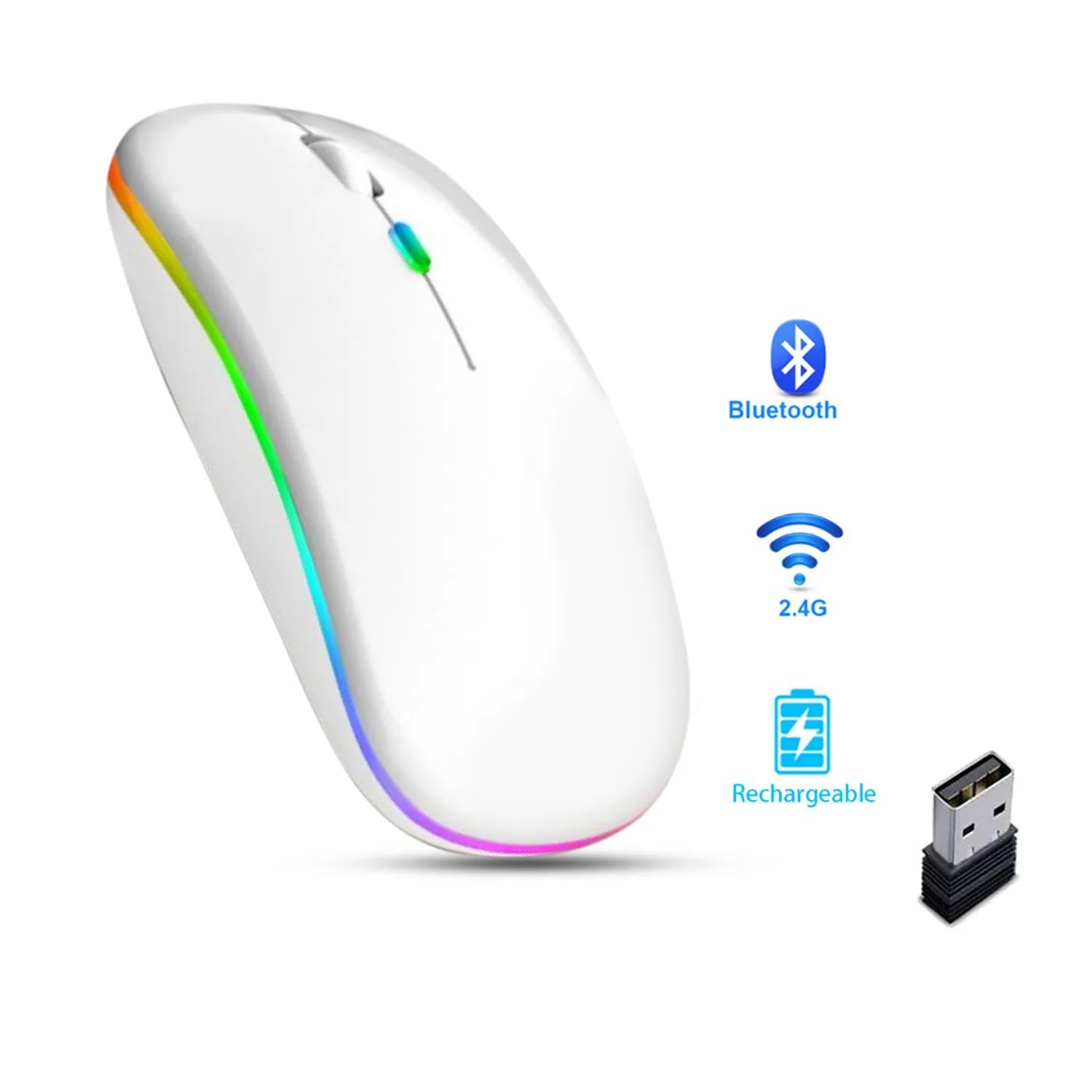 Muvit RGB Ultra Slim Wireless Rechargeable Mouse (White Color)