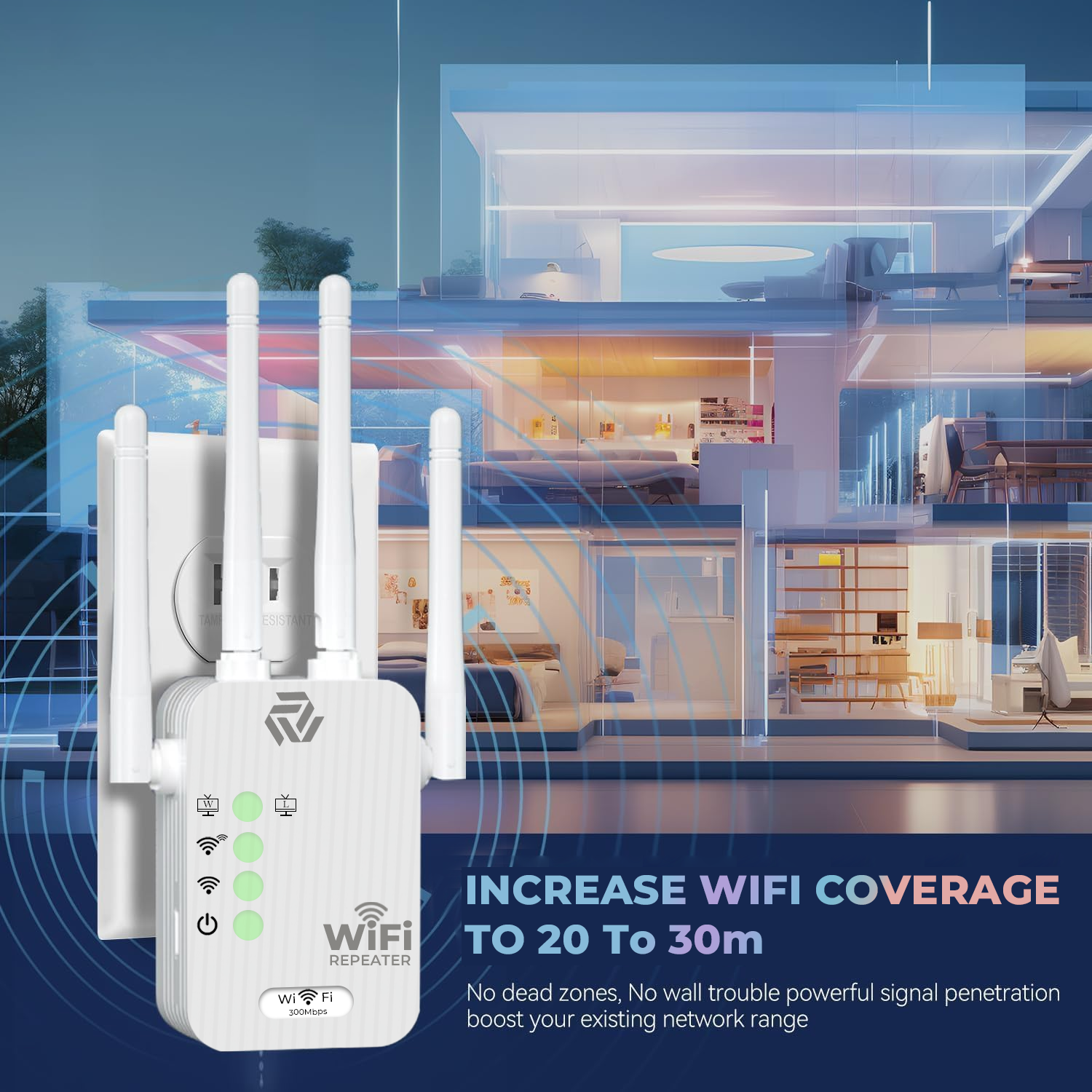 Muvit 4 Antenna WiFi Range Extender Router Upto 300Mbps for Home and Office