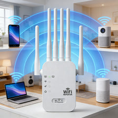 Muvit 6 Antenna WiFi Range Extender 300Mbps | Wireless Repeater with 2 LAN Ports