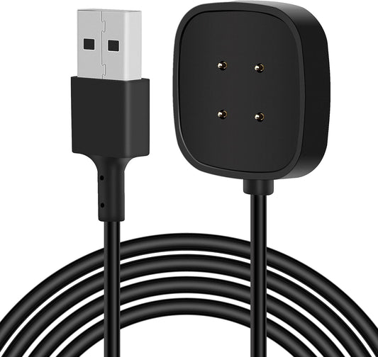Muvit USB Charging Cable for Fitbit Versa 3 / Versa 4 / Sense/Sense 2 Smartwatch Charging Cord for Fitbit Sense/Sense 2/Versa 3/Versa 4 Smart Watch 3.3Ft Cable - Black
