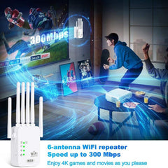 Muvit 6 Antenna WiFi Range Extender 300Mbps | Wireless Repeater with 2 LAN Ports