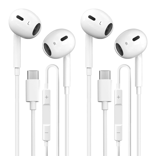 Muvit USB-C Wired Earphones (Pack of 2) with Mic & Volume Control | Type-C Headphones for iPhone 15/16/17 & Android