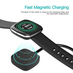 Muvit USB Charging Cable for Fitbit Versa 3 / Versa 4 / Sense/Sense 2 Smartwatch Charging Cord for Fitbit Sense/Sense 2/Versa 3/Versa 4 Smart Watch 3.3Ft Cable - Black