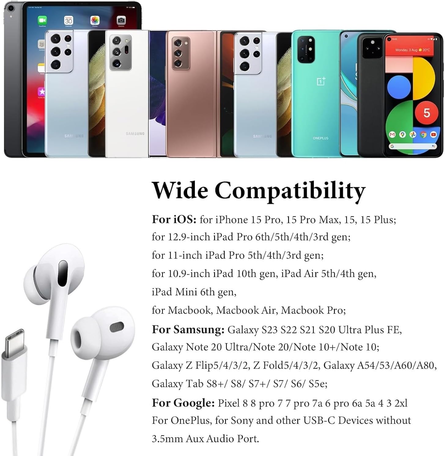 Muvit Type-C Wired Earphones with Mic | Extra Bass In-Ear Headphones for iPhone 16/15 Series & USB-C Devices (Noise Isolation, Stereo Sound)