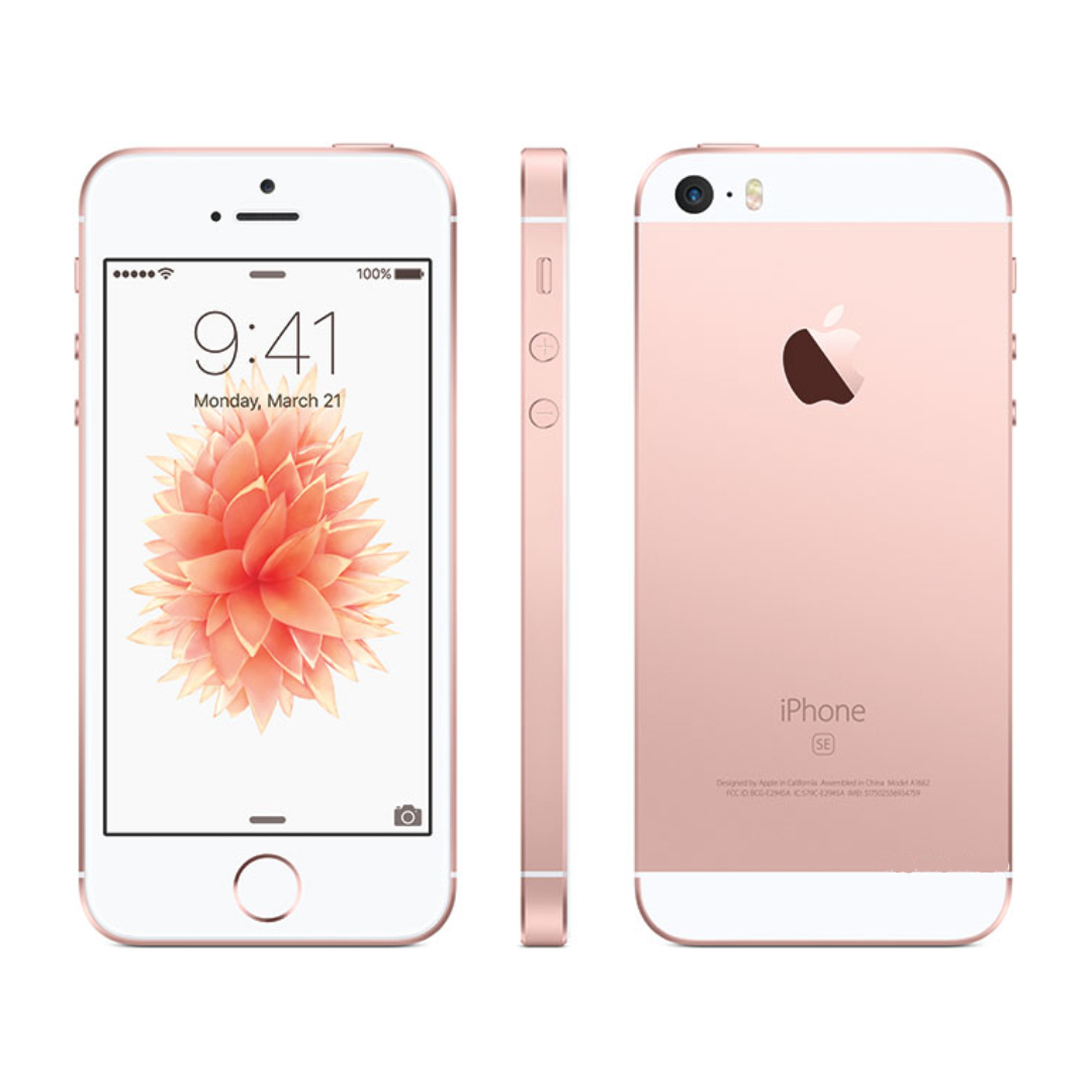 Rose gold iPhone showing front and back on a white background