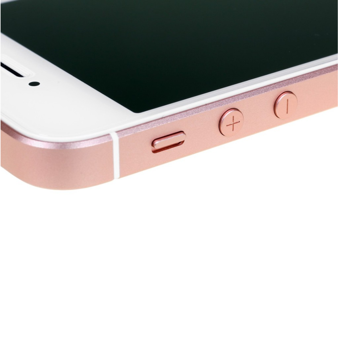 Close-up of a rose gold smartphone on a white background