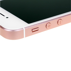 Close-up of a rose gold smartphone on a white background