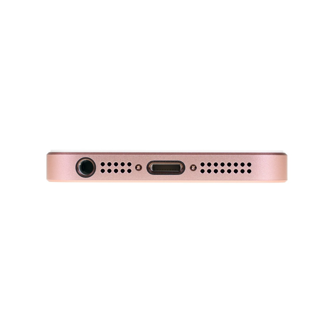 Rose gold electronic device with ports on a white background