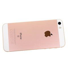 Rose gold iPhone with Apple logo on a white background