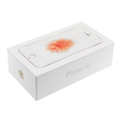 White box packaging of an iPhone SE with a floral design on a white background