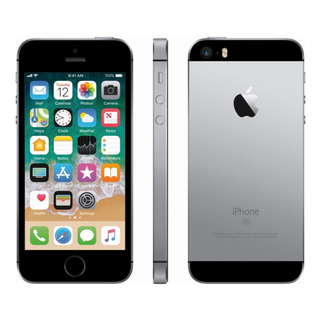 Smartphone with app icons displayed on the screen, showing front, side, and back views.