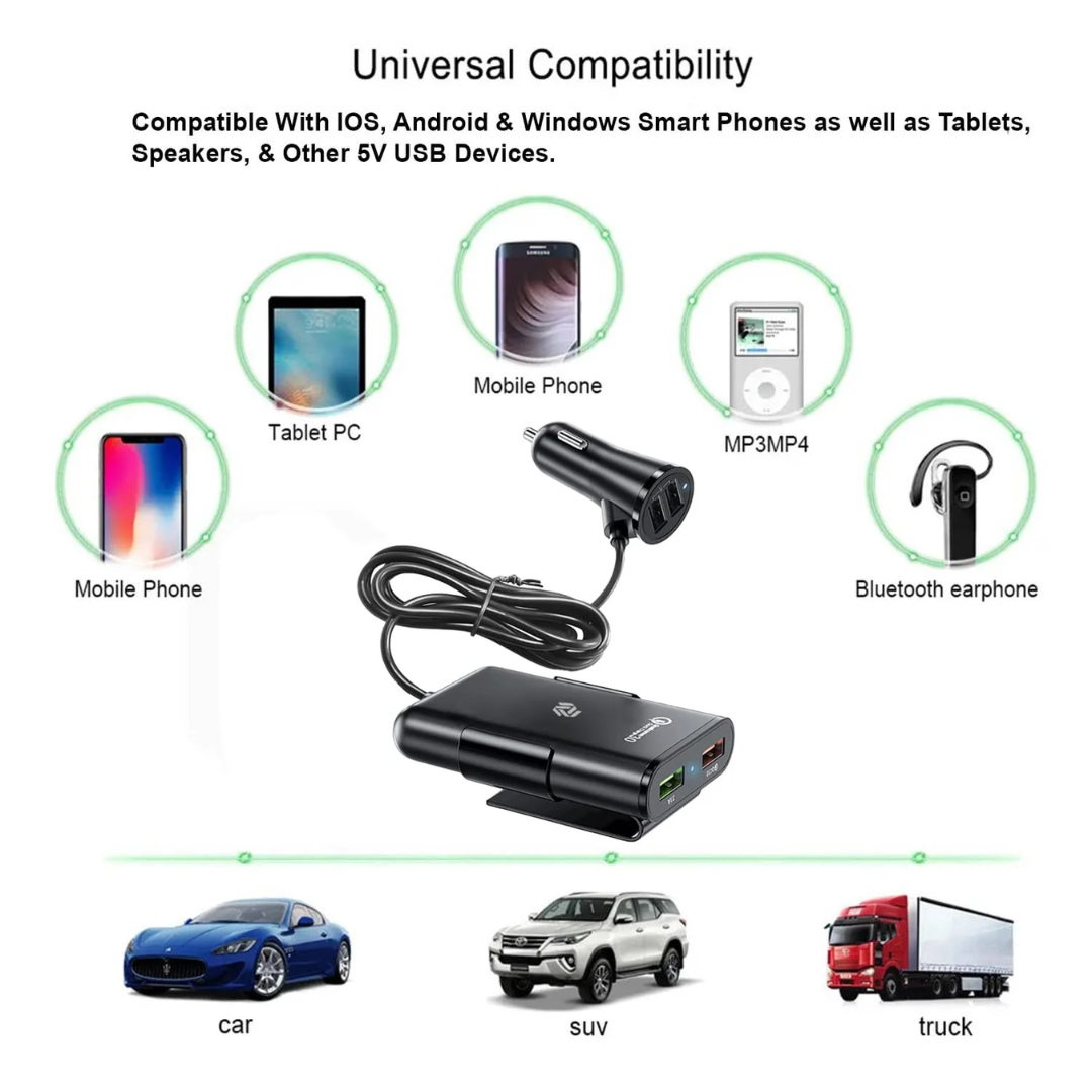 Muvit 40W 4-Port Fast Car Charger for iPhone, Samsung, Mi, Oppo – Black