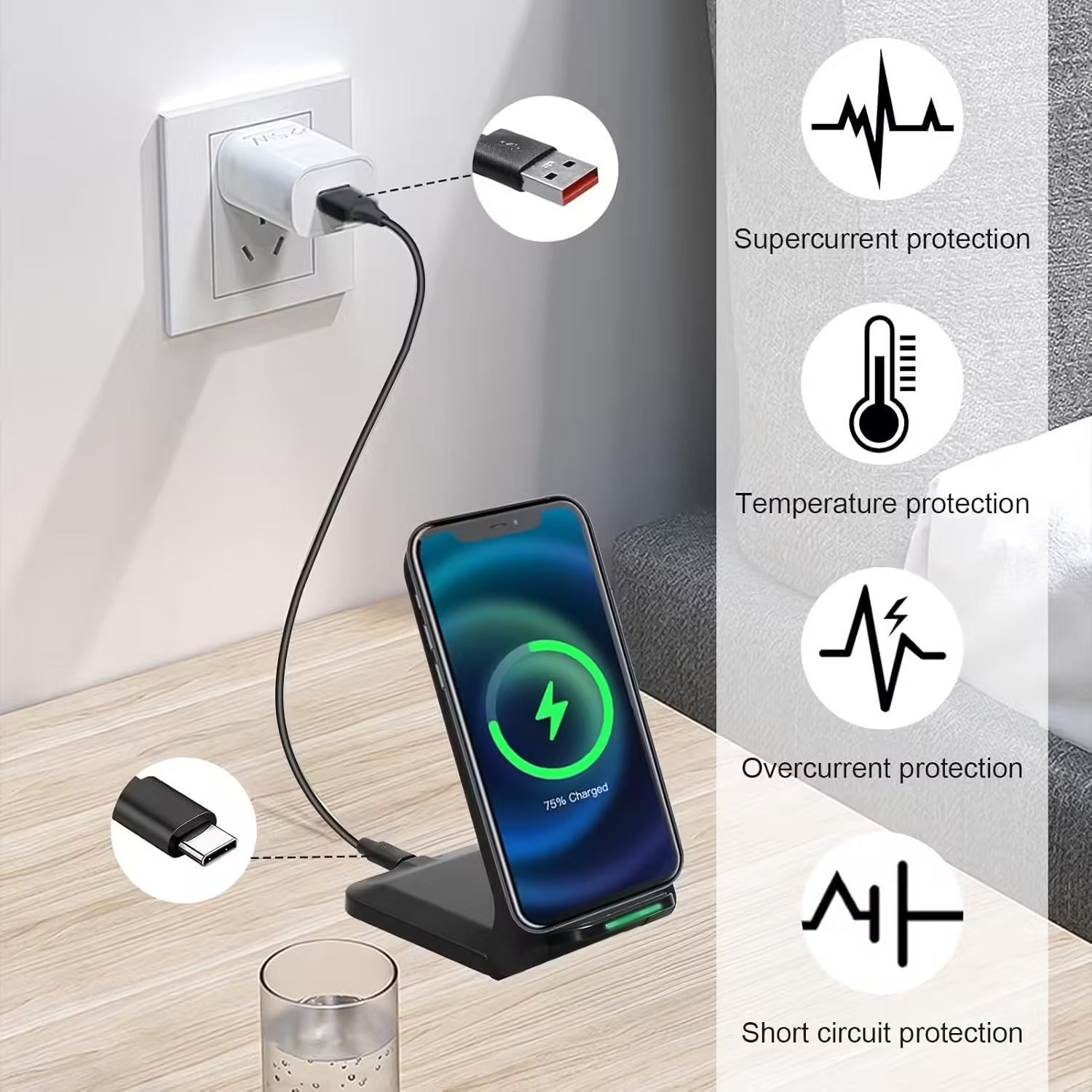 MUVIT 15W Fast Wireless Charger Foldable Stand Compatible for iphone 17 16 15 14 13 12 and 11 Series Charging Stand