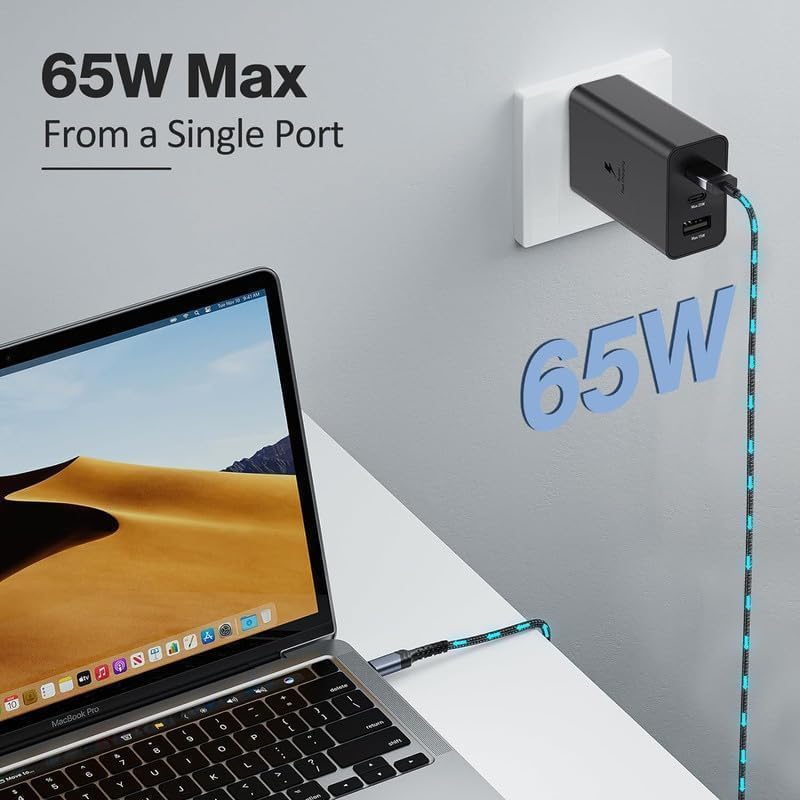 Muvit 65W Type-C Super Fast Charger Adapter with Dual PD & USB-A Port – Black