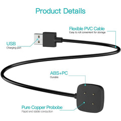 Muvit USB Charging Cable for Fitbit Versa 3 / Versa 4 / Sense/Sense 2 Smartwatch Charging Cord for Fitbit Sense/Sense 2/Versa 3/Versa 4 Smart Watch 3.3Ft Cable - Black
