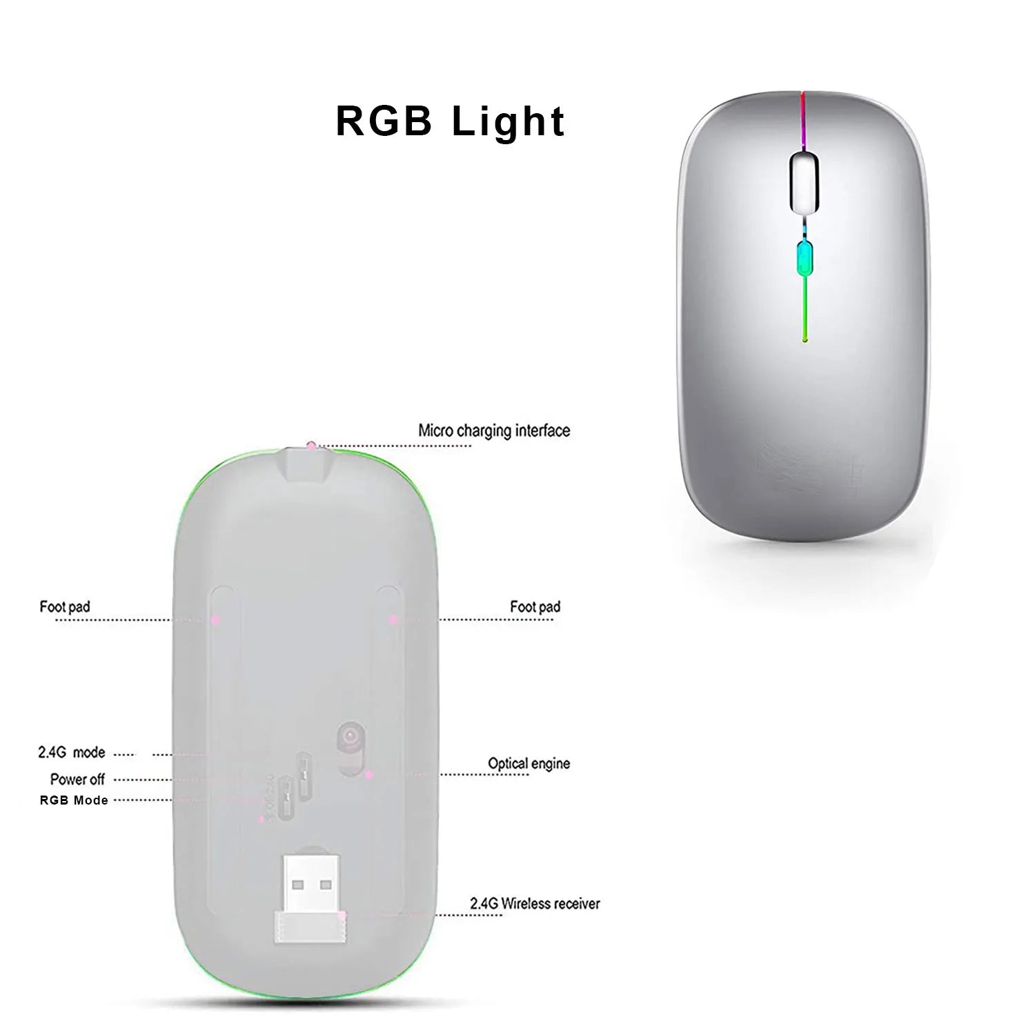 Muvit RGB Ultra Slim Wireless Rechargeable Mouse (White Color)