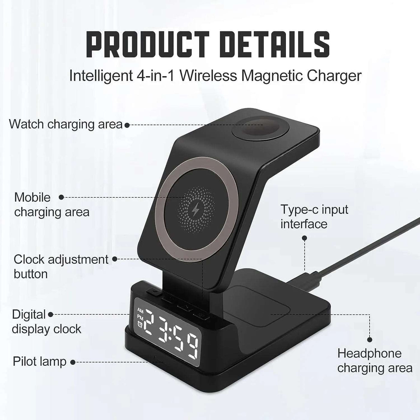 Muvit 15W 4 IN 1 Wireless Charging Station With Digital Clock