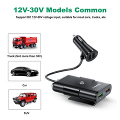 Muvit 12V Fast Car Charger Back Seat Charging 4 USB Ports 40W Compatible for Qualcomm 3.0, Samsung Galaxy, Note, iPhone, Nexus, Oppo,Pixel, Mi & Other Mobile Phones - Black