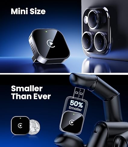 Muvit Wireless CarPlay Adapter Compatible for iPhone Plug & Play, Mini USB/USB-C Auto Adapter for Wired CarPlay Cars Fast & Stable 5.8GHz Wi-Fi, Bluetooth 5.3 – Compatible with iOS 10+