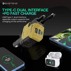 Muvit 120W Retractable Car Charger 4-in-1 Super Fast Charging Adapter (Yellow)