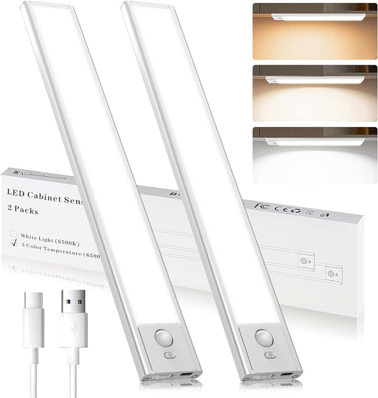 Muvit LED Motion Sensor Cabinet Light – Rechargeable 40-LED Wireless Night Light with Adjustable Brightness, Warm/Natural/White Modes for Bedroom, Stairs, Bathroom & Kitchen