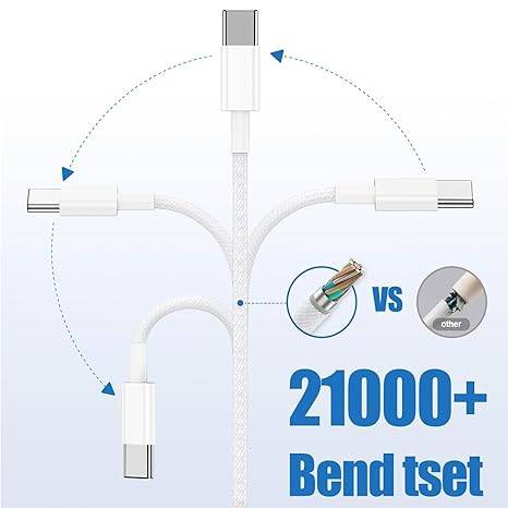Muvit Type C to Type C cable with over 21,000 bend test durability and high-quality internal wiring comparison.