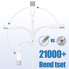Muvit Type C to Type C cable with over 21,000 bend test durability and high-quality internal wiring comparison.