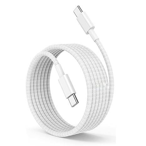 Muvit Type C to Type C fast charging data cable in white with durable braided design for Samsung devices.