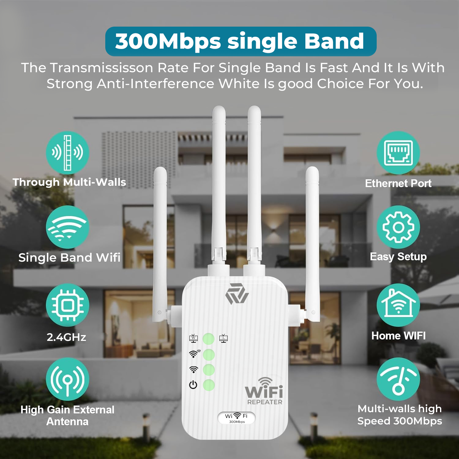 Muvit 4 Antenna WiFi Range Extender Router Upto 300Mbps for Home and Office