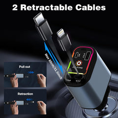 Muvit 4 in 1 Retractable Car Charger with Starry Light,66W Cigarette Lighter Charger Compatible for iPhone 17 Pro Max 16 15 14 13 12 11 Series, Compatible All Other Phone Models