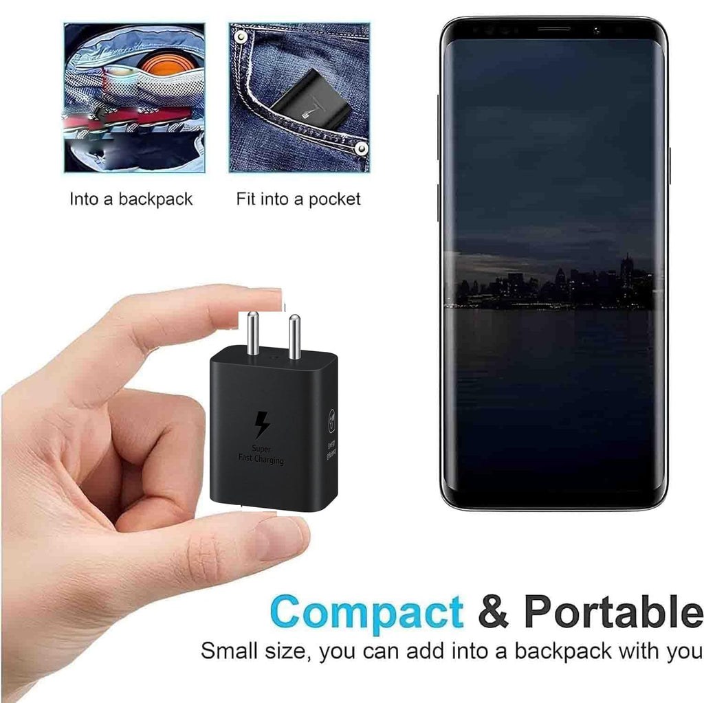 Muvit 25W Type-C Fast Charger Adapter for Samsung Galaxy | USB-C Super Fast Charging PD Adapter | Black