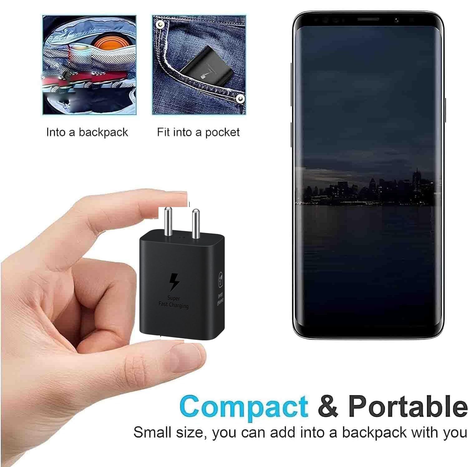 Muvit 25W Type-C Fast Charger Adapter for Samsung Galaxy | USB-C Super Fast Charging PD Adapter | Black