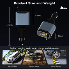 Muvit 4 in 1 Retractable Car Charger with Starry Light,66W Cigarette Lighter Charger Compatible for iPhone 17 Pro Max 16 15 14 13 12 11 Series, Compatible All Other Phone Models