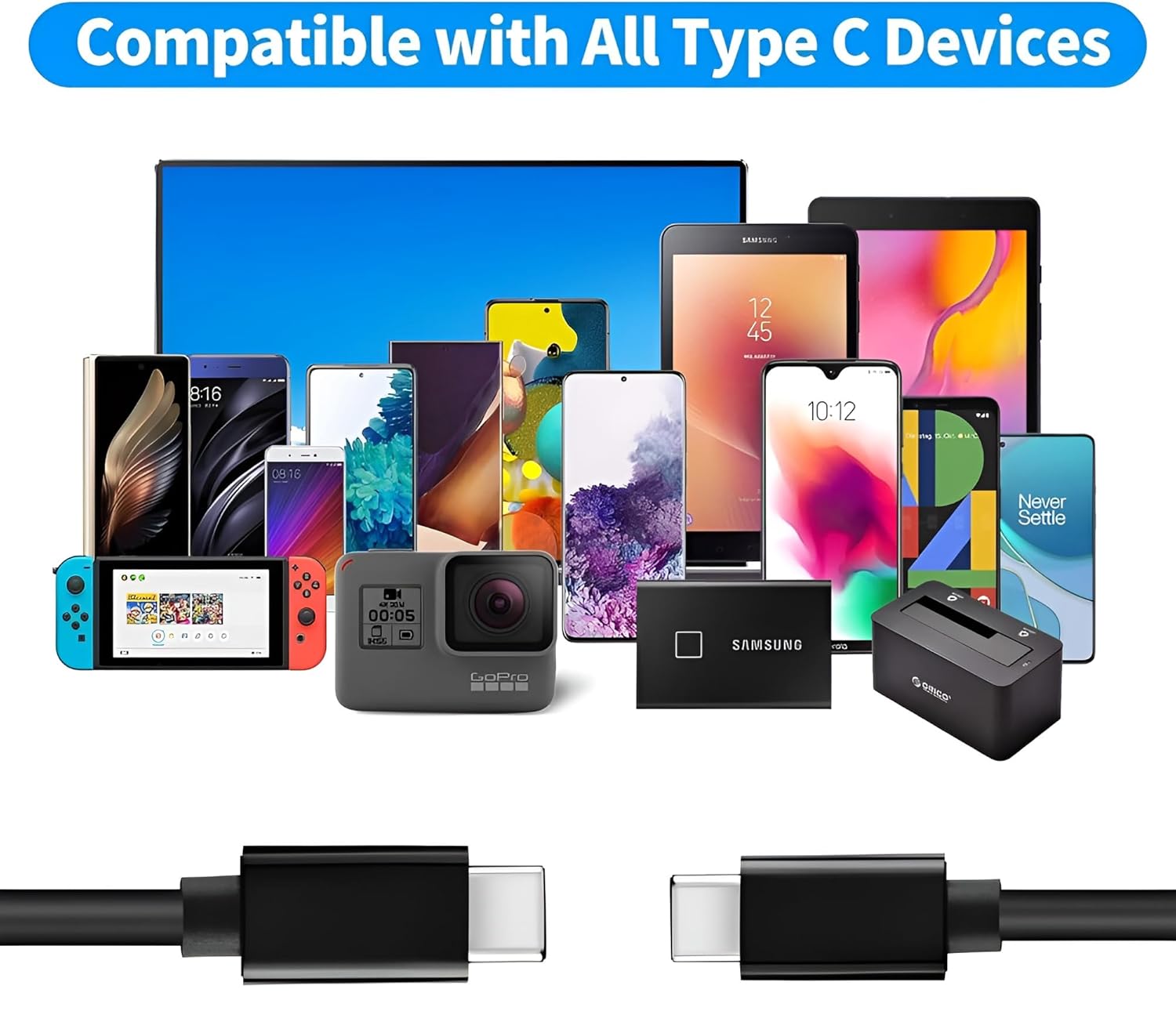 Muvit Type C to C 3.3 FT 25W Fast Charging USB C Cable High-Speed Data Transfer & Power Delivery, for Galaxy A06,F06,A16,M05s,A25,S25,M15,F15,A15,A14,M14,F14,M34,F34,S23 Type-C Cord, Black