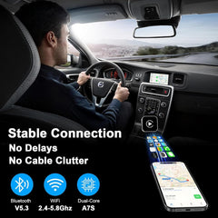 Muvit Wireless CarPlay Adapter Compatible for iPhone Plug & Play, Mini USB/USB-C Auto Adapter for Wired CarPlay Cars Fast & Stable 5.8GHz Wi-Fi, Bluetooth 5.3 – Compatible with iOS 10+
