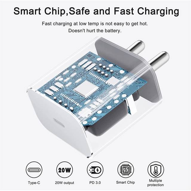 Muvit 20W USB C Power Adapter showcasing internal smart chip technology for safe and fast charging with Type-C compatibility.
