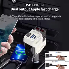 Muvit 120W Retractable Car Charger – 4-in-1 Fast Charging with USB-C & Lightning CablesMuvit 120W retractable car charger with USB-C & Lightning cables, fast charging ports, and compact design. Compatible with iPhone, iPad, and Android devices.