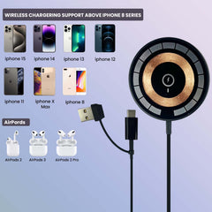 Muvit 15W 2-in-1 MagSafe Magnetic Wireless Charger | Transparent Qi Fast Charging Pad for iPhone Series & Android Devices