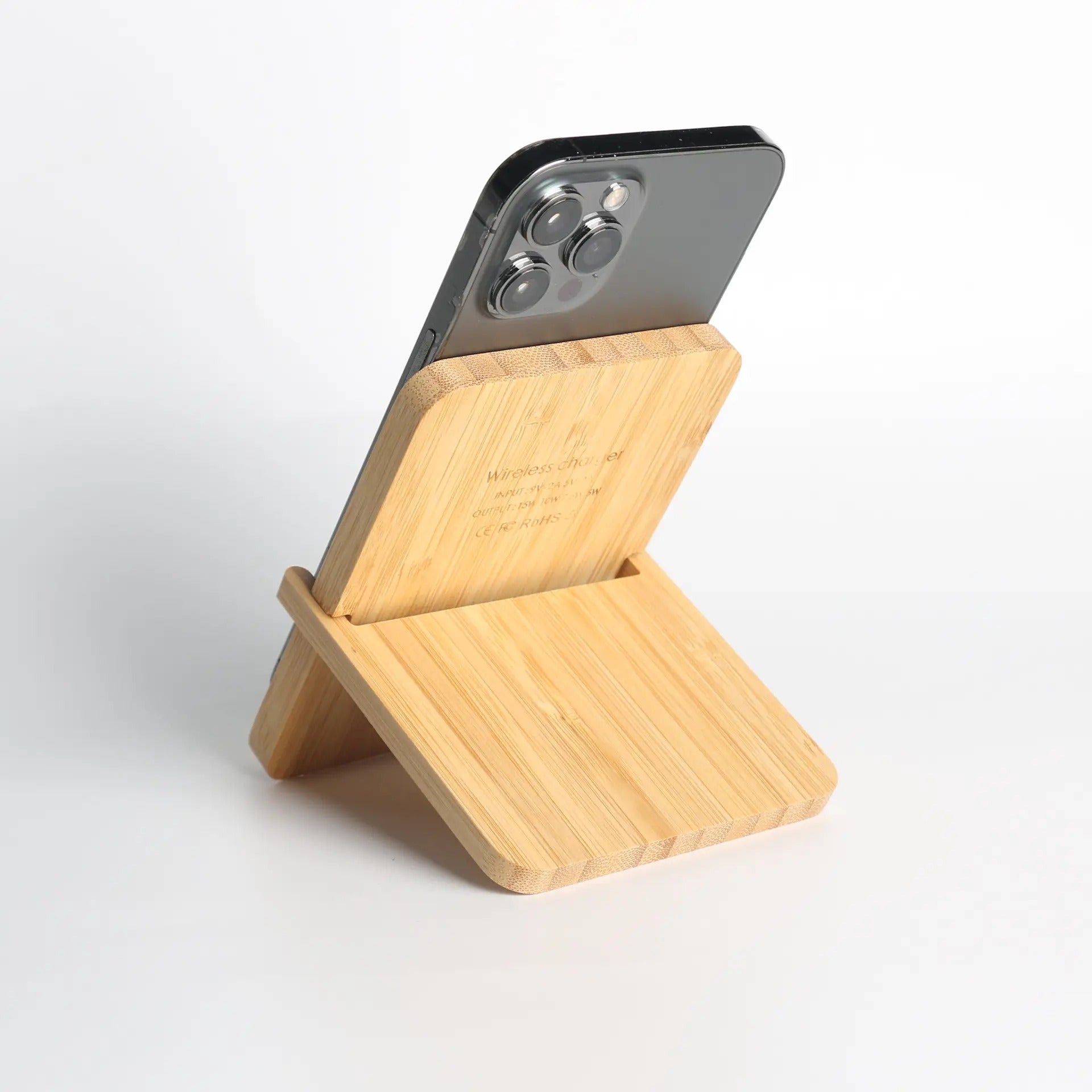 15W Wooden Wireless Charger Stand for iPhone & Android Devices