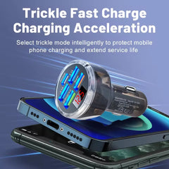 Muvit 65W 5-Port Car Charger (4 USB + 1 Type-C) Fast Charging Adapter | Transparent LED Car Charger for iPhone & Android – Black