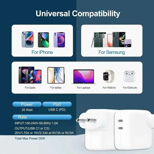 Muvit 35W Dual USB C Port Power Adapter for iPhone