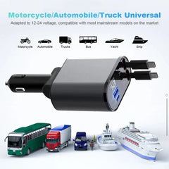 Muvit 60W 4-in-1 Retractable Car Charger with USB-C & Lightning Cable