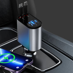 Muvit 60W 4-in-1 Retractable Car Charger with USB-C & Lightning Cable